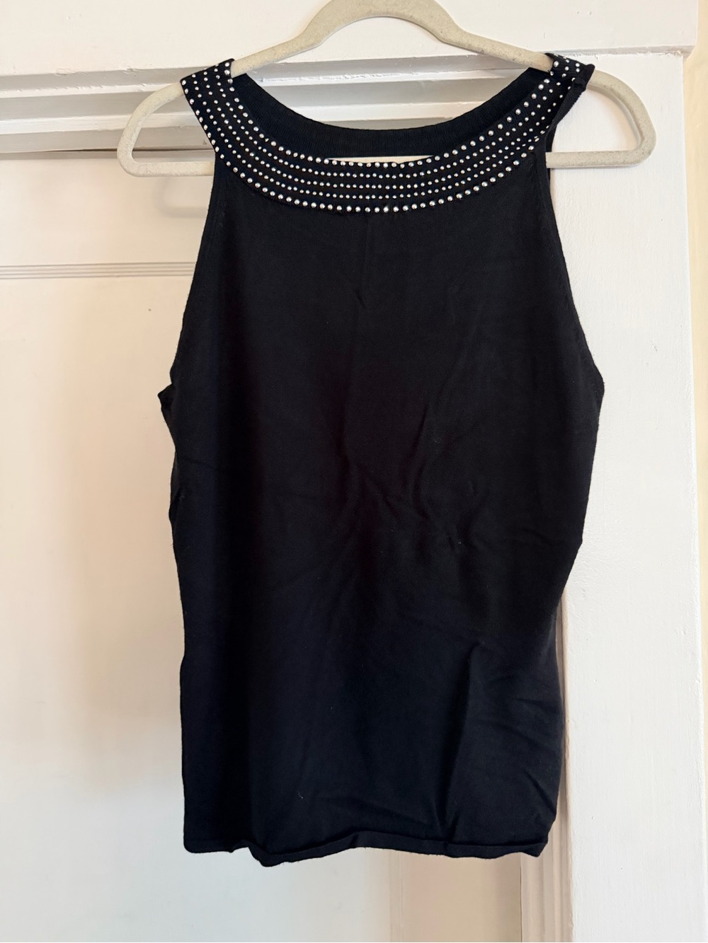 White House Black Market Black Studded High-Neck Tank